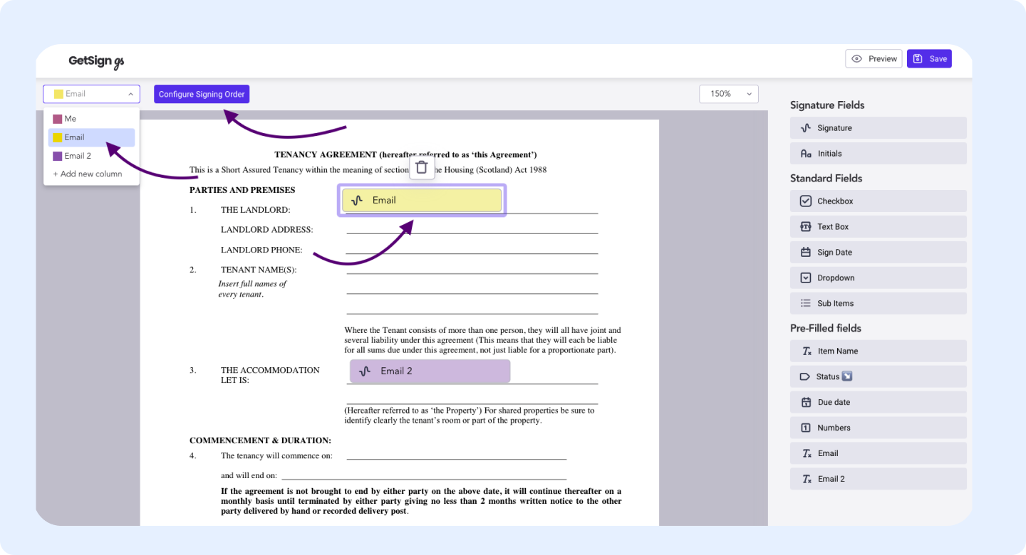 set signing order for GetSign