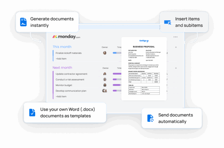 Document Generation on monday.com using GetSign