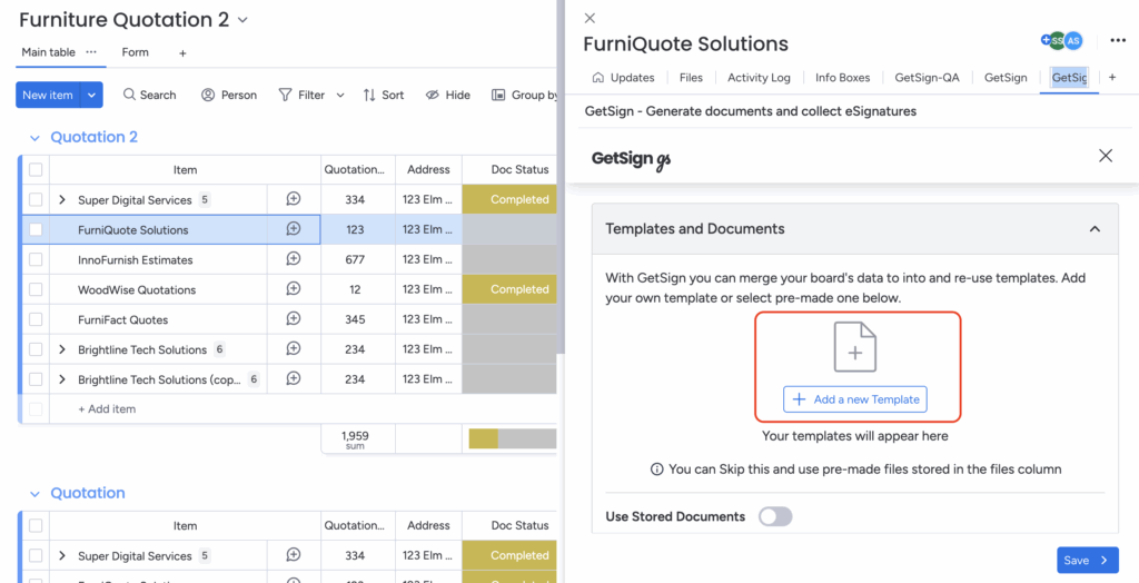 How to generate quotes and invoices on monday.com using GetSign 1 Upload a document