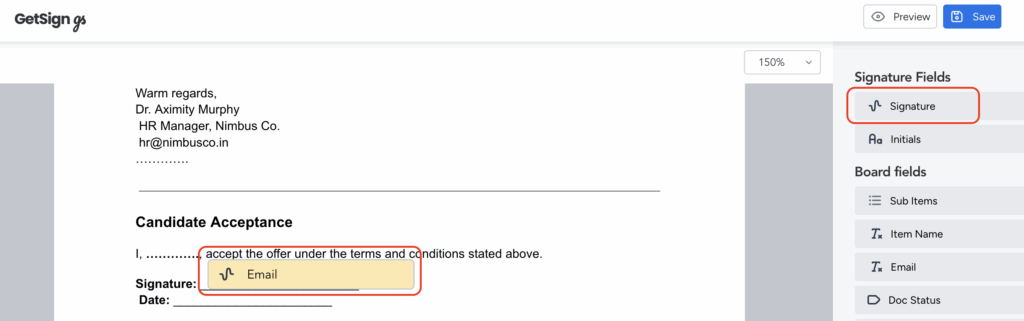 add signature field Getting started on GetSign