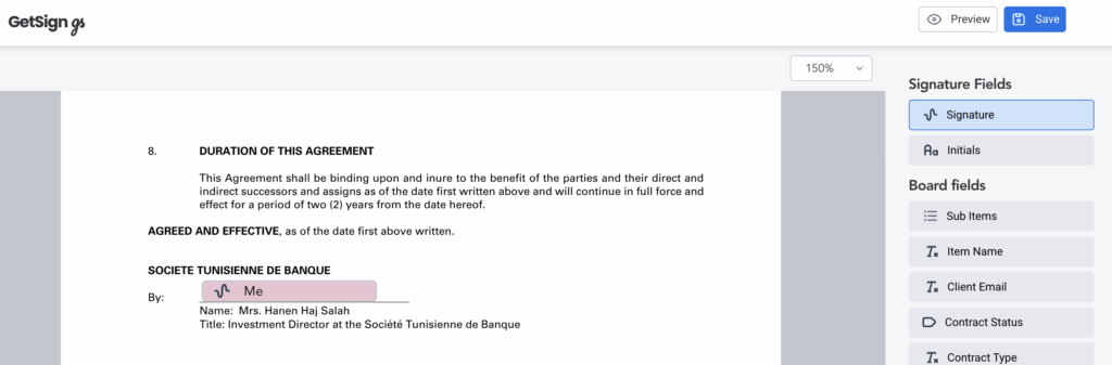 How to send sales contracts for signature on monday.com? 5 Step 4 Add the signature placeholder sending sales contract