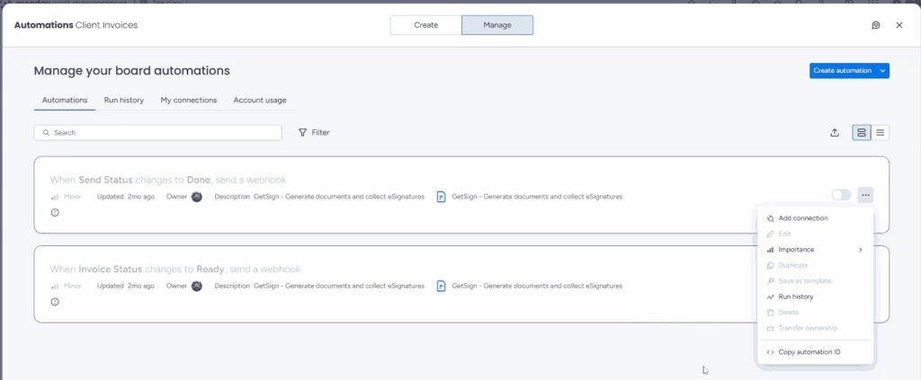 step 1: How to delete webhooks on monday.com created by GetSign?
