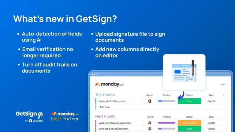 5 New GetSign updates: AI Fields, Sender Setup, Signatures & more on monday.com | April 2026