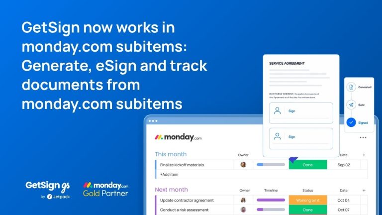 GetSign now works in monday.com subitems: Generate, eSign and track documents from monday.com subitems