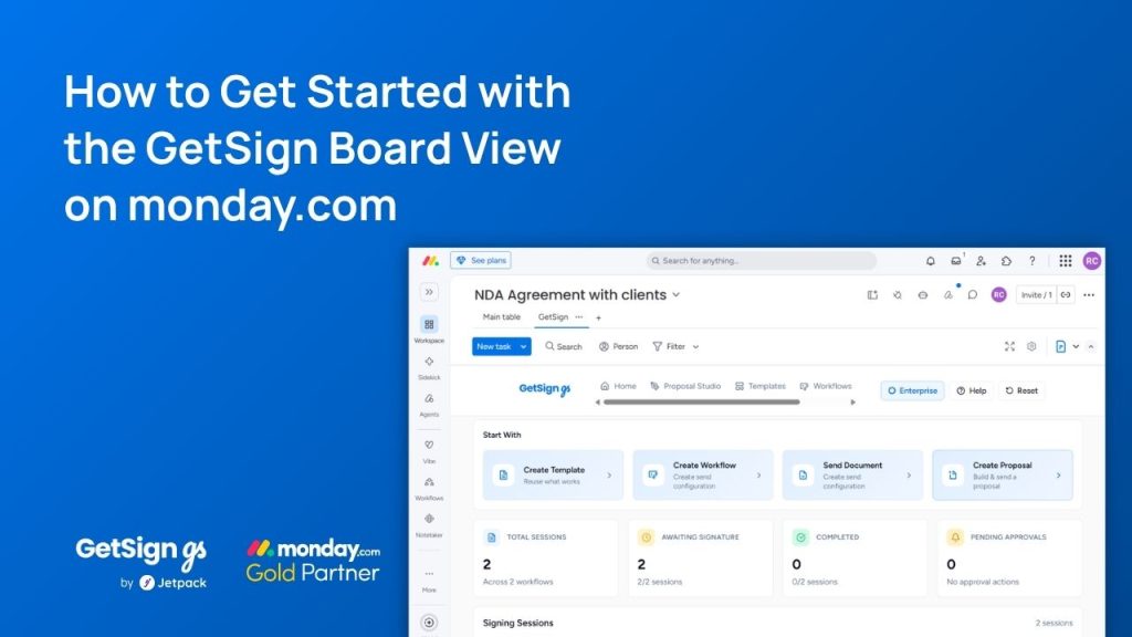 Getting Started with GetSign Board View: Set up document signing on monday.com