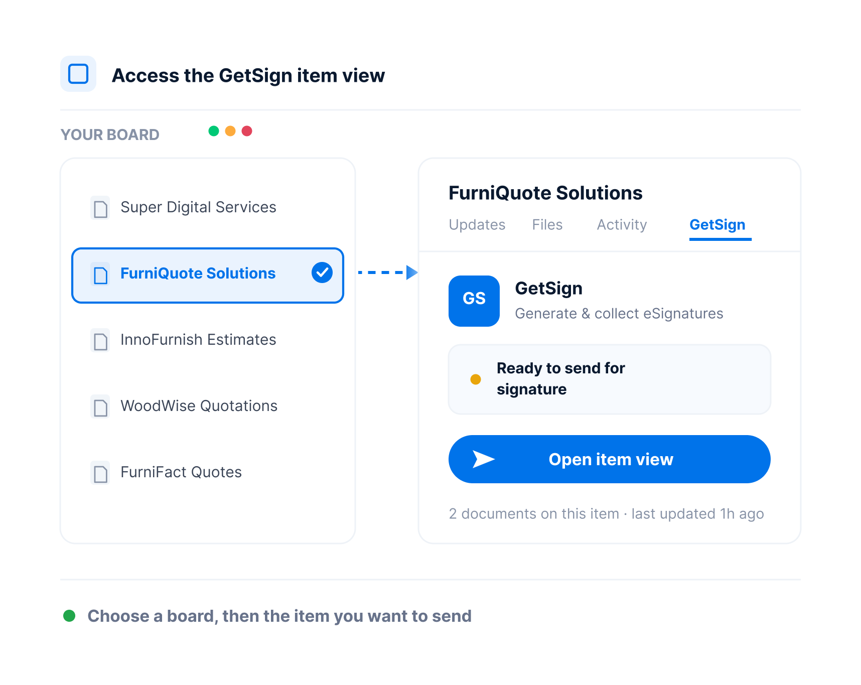 Access the GetSign item view