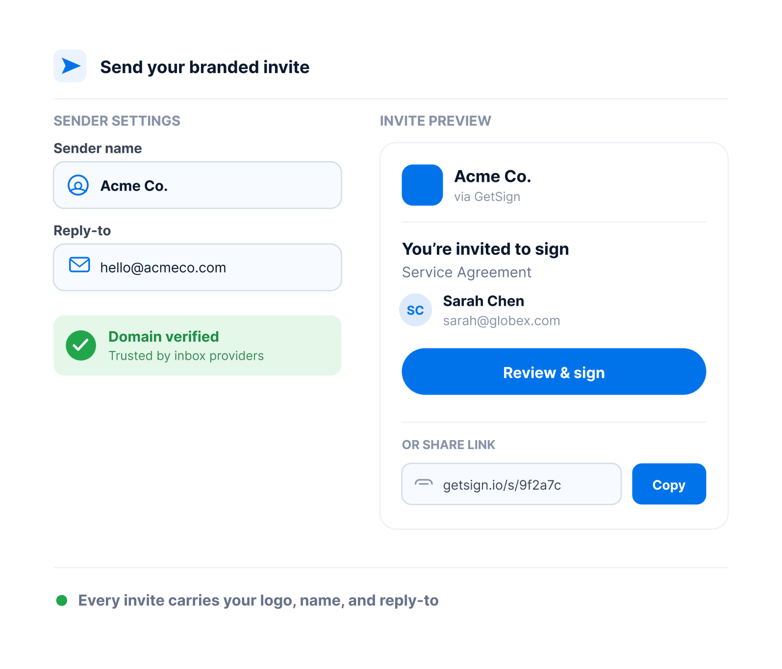 Send your branded eSignature invite