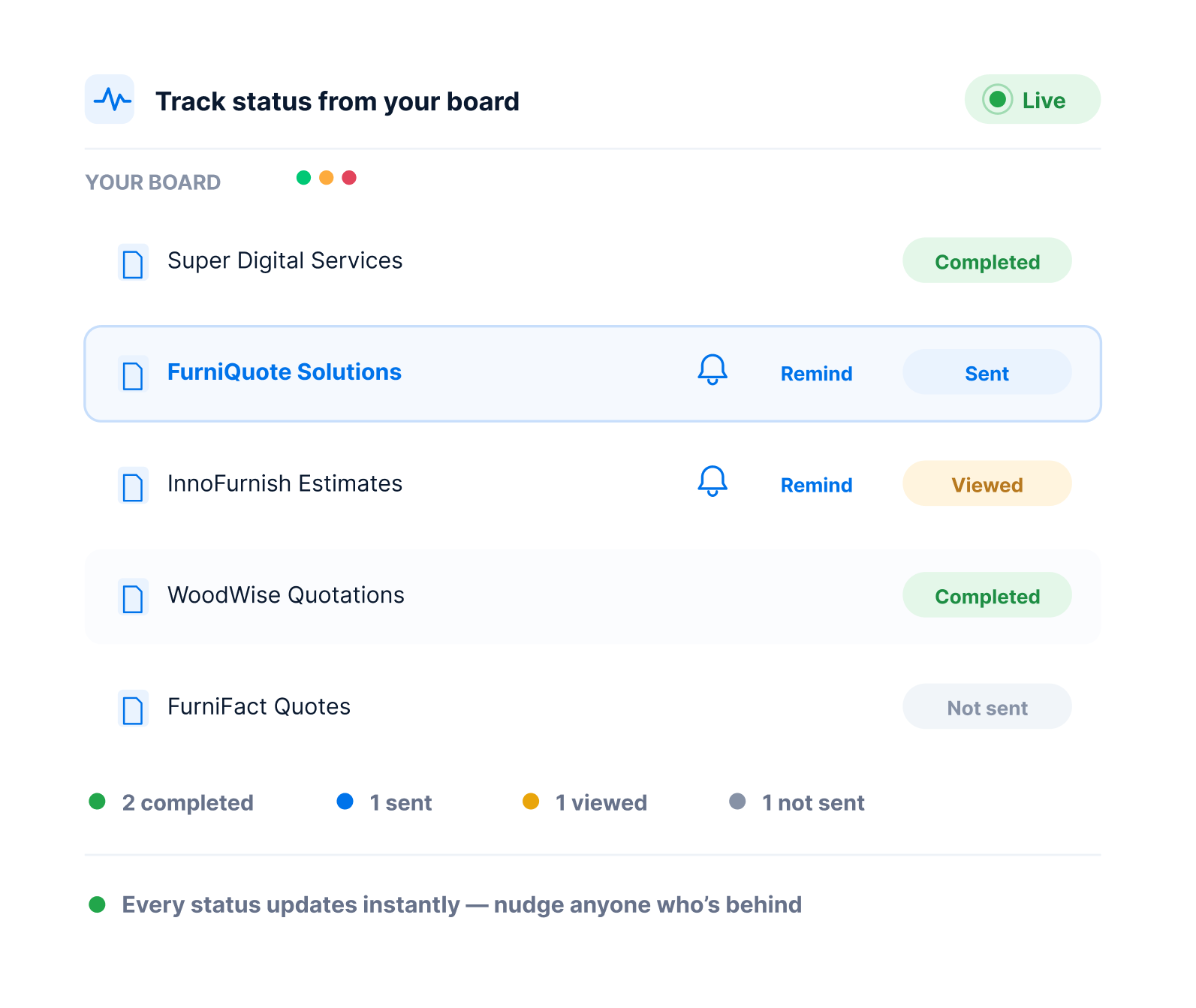 Track status from your board