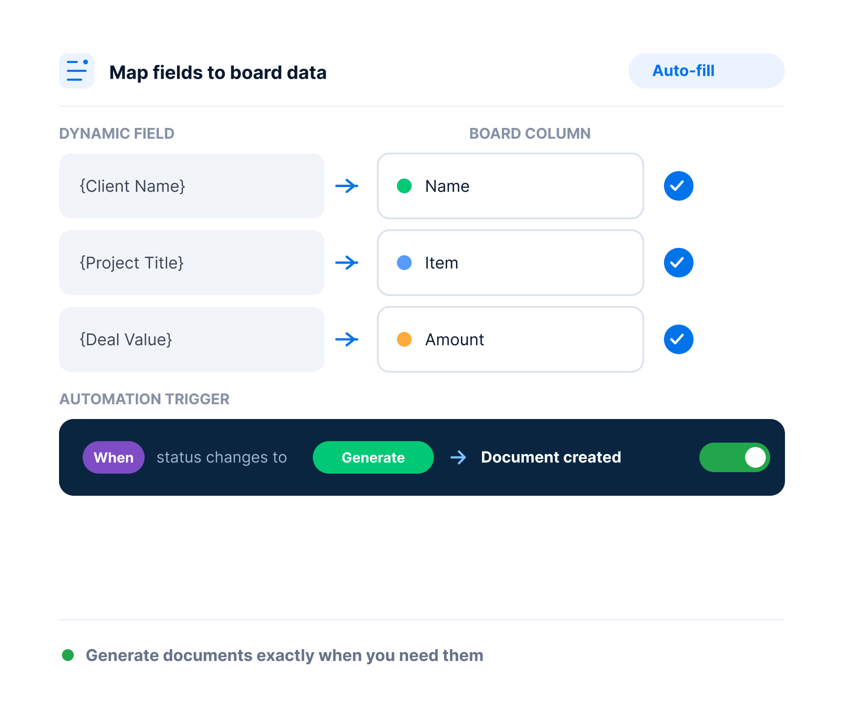 Map fields to board data
