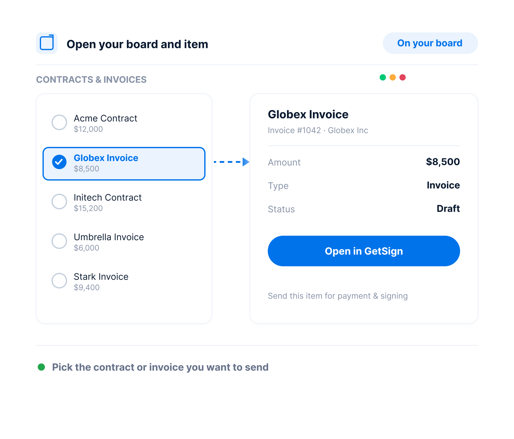 Open your board and item