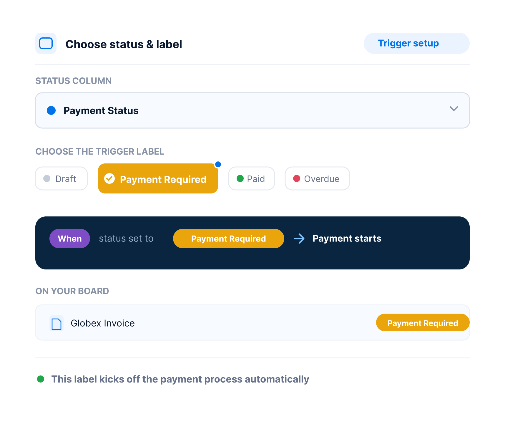 Choose Status and Label
