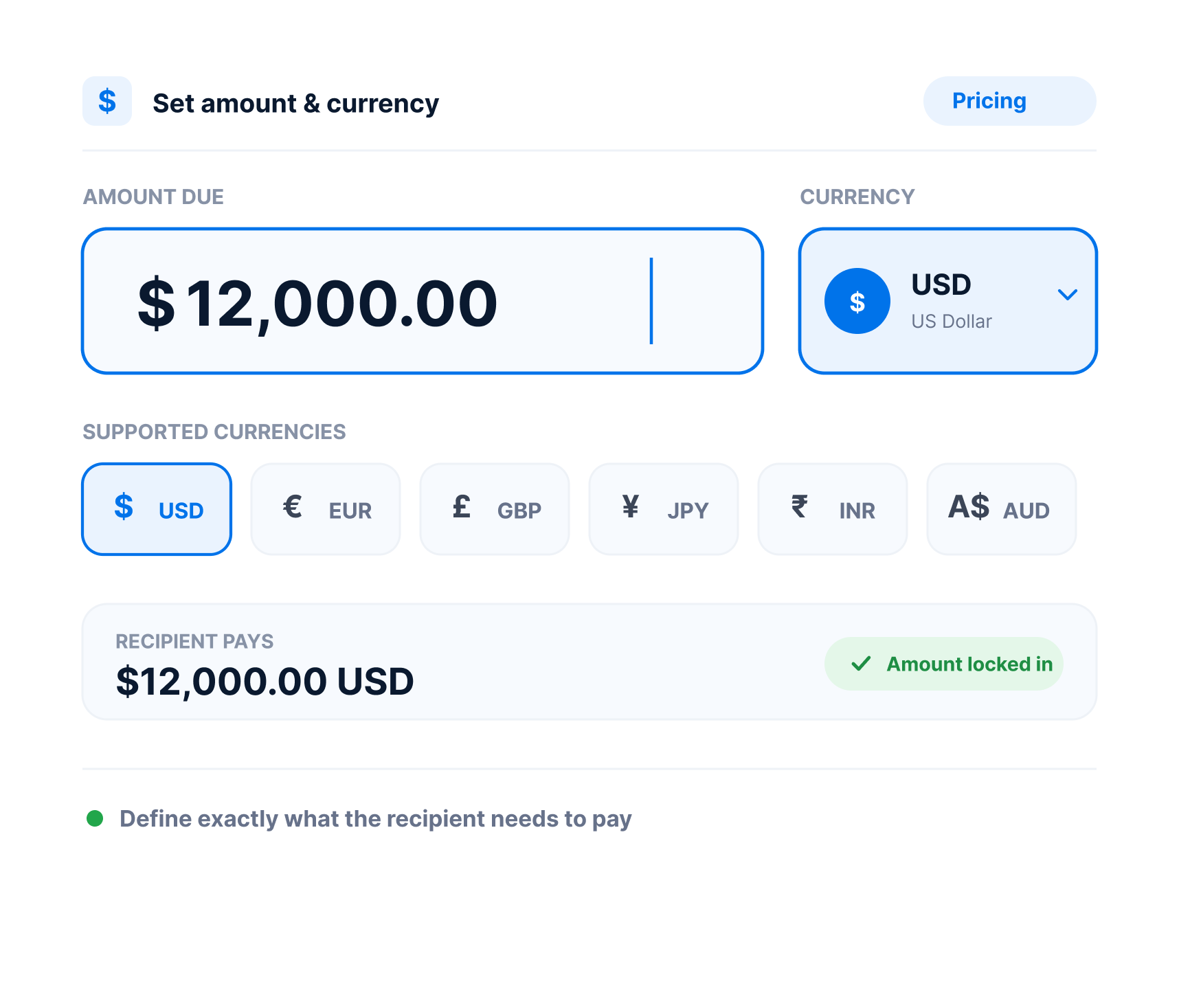 Set amount & currency