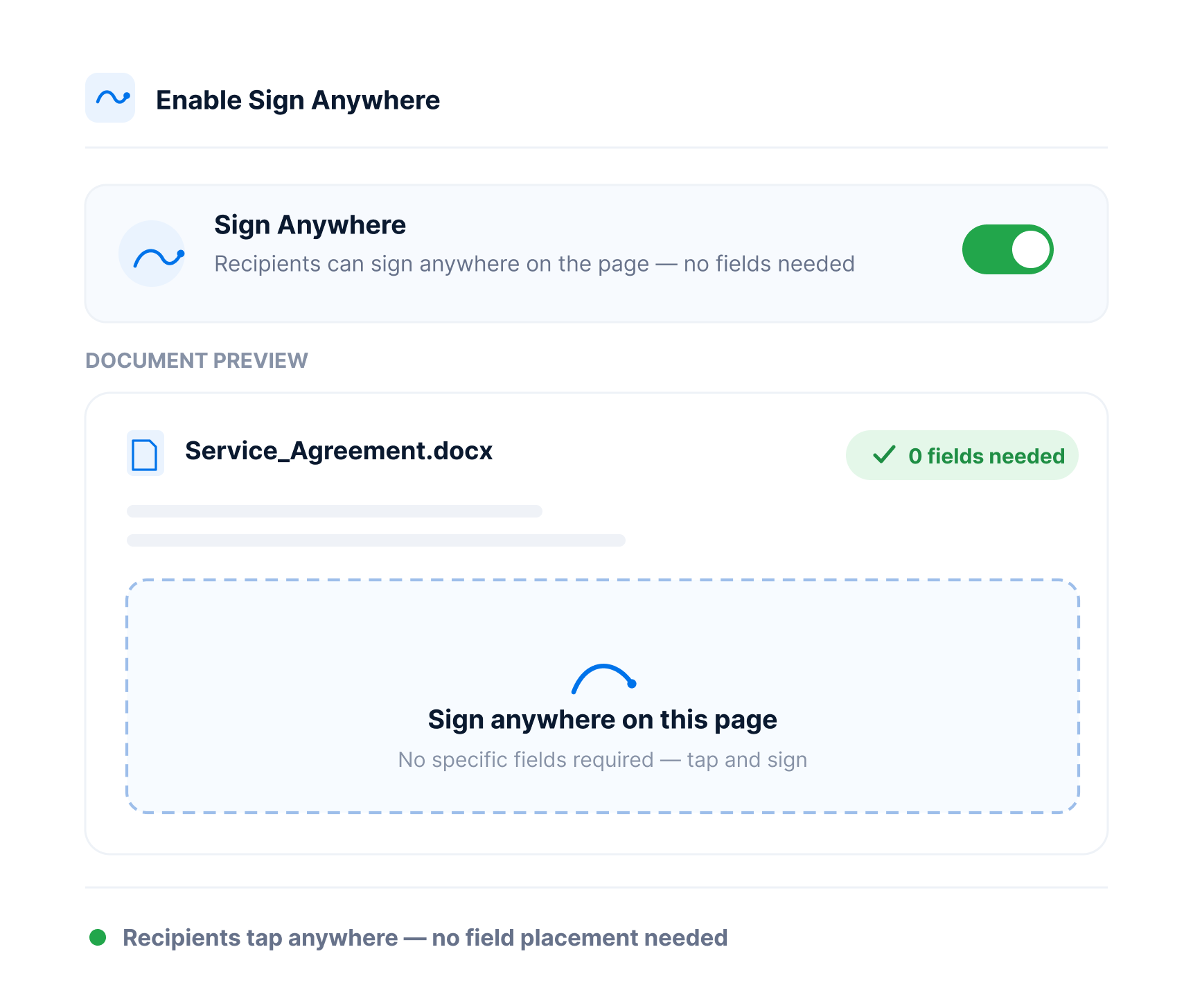 Enable “Sign Anywhere” when preparing